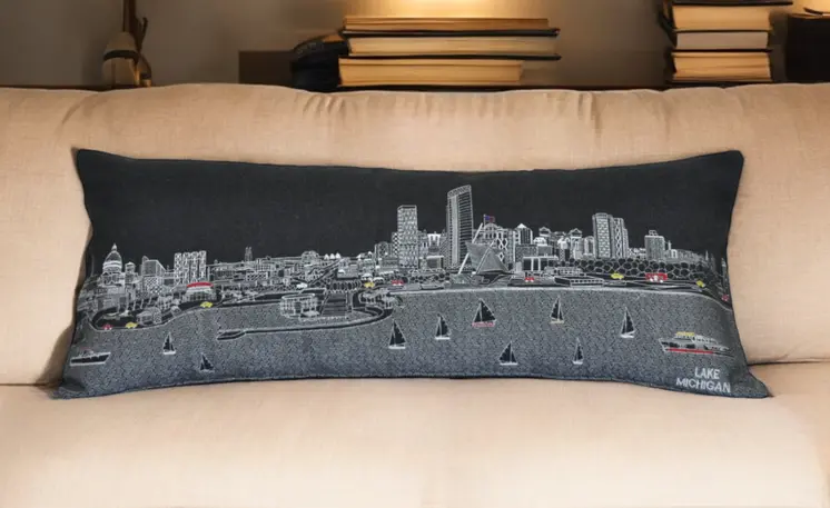 14" X 35" Black Gray and White Hometown Pride Wool Lumbar Throw Pillow