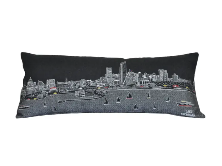14" X 35" Black Gray and White Hometown Pride Wool Lumbar Throw Pillow