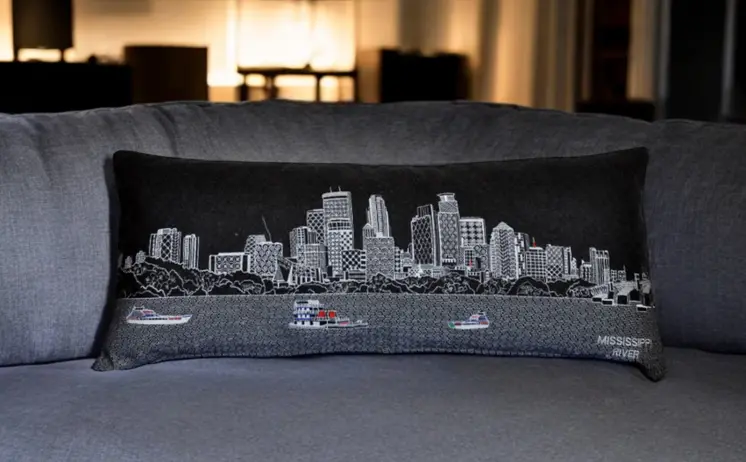 14" X 35" Black Gray and White Hometown Pride Wool Lumbar Throw Pillow