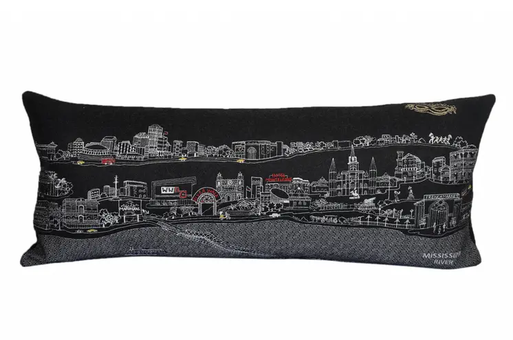 14" X 35" Black Gray and White Hometown Pride Wool Lumbar Throw Pillow
