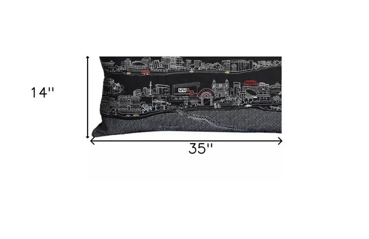 14" X 35" Black Gray and White Hometown Pride Wool Lumbar Throw Pillow