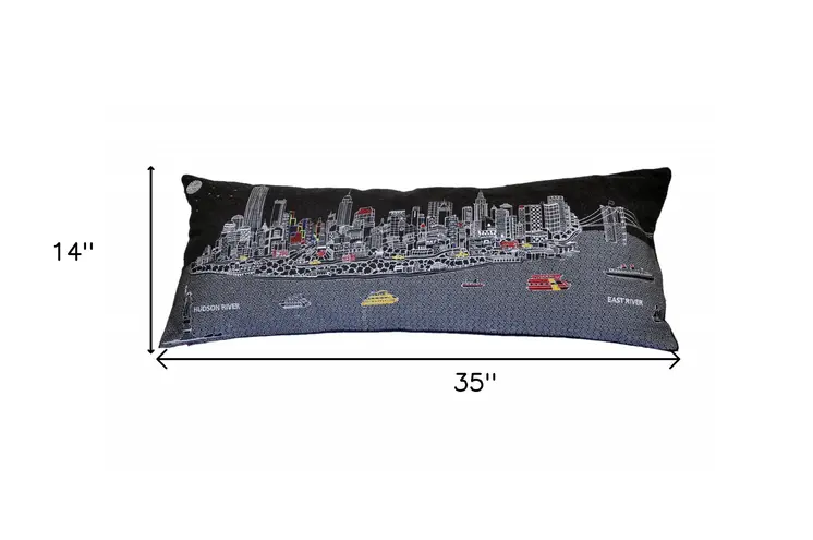 14" X 35" Black Gray and White Hometown Pride Wool Lumbar Throw Pillow