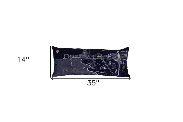 14" X 35" Black Gray and White Hometown Pride Wool Lumbar Throw Pillow