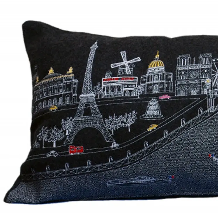 14" X 35" Black Gray and White Hometown Pride Wool Lumbar Throw Pillow
