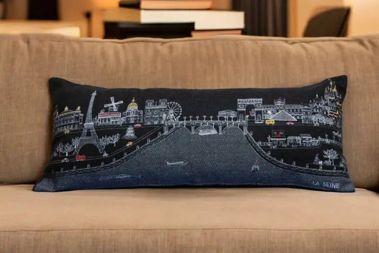 14" X 35" Black Gray and White Hometown Pride Wool Lumbar Throw Pillow