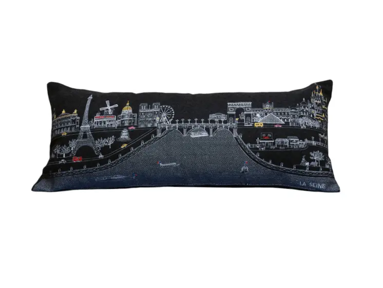 14" X 35" Black Gray and White Hometown Pride Wool Lumbar Throw Pillow