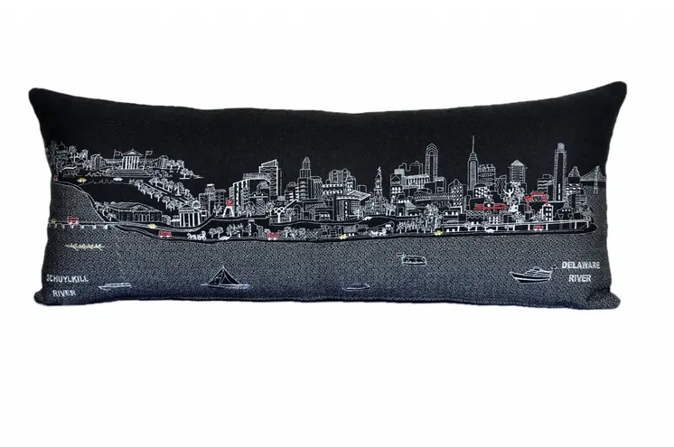 14" X 35" Black Gray and White Hometown Pride Wool Lumbar Throw Pillow