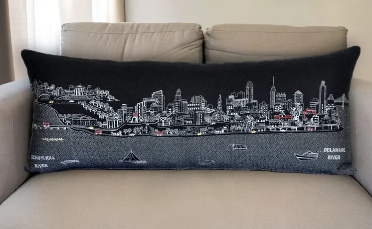 14" X 35" Black Gray and White Hometown Pride Wool Lumbar Throw Pillow