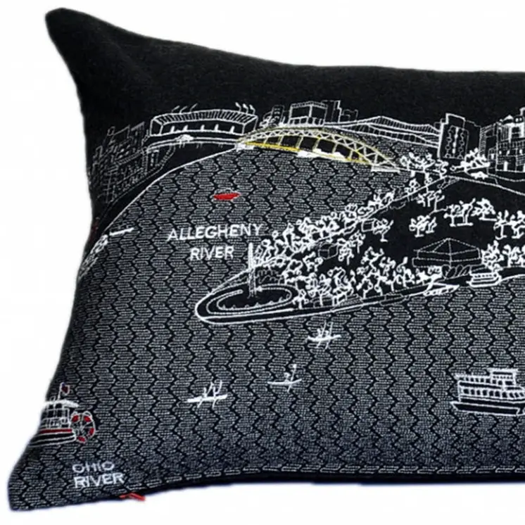 14" X 35" Black Gray and White Hometown Pride Wool Lumbar Throw Pillow