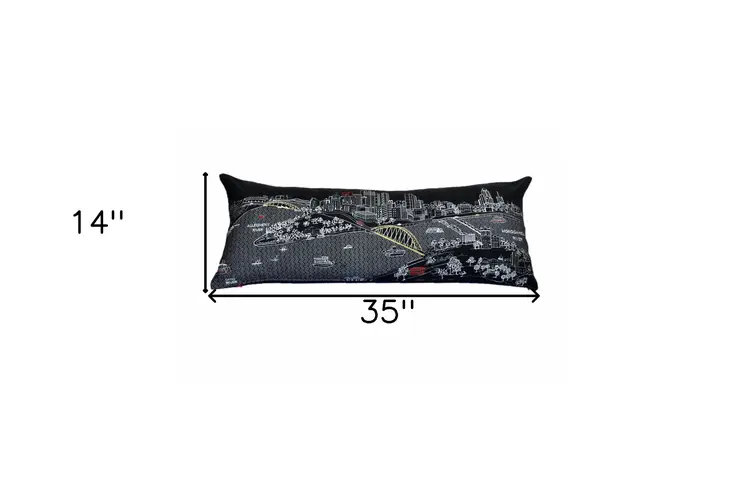 14" X 35" Black Gray and White Hometown Pride Wool Lumbar Throw Pillow