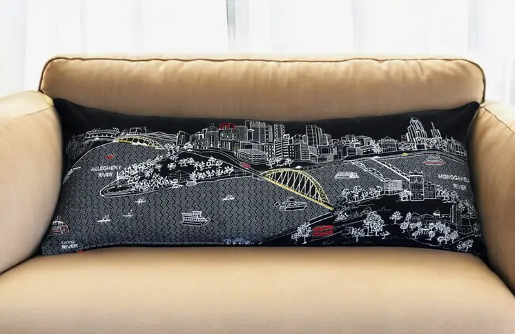 14" X 35" Black Gray and White Hometown Pride Wool Lumbar Throw Pillow