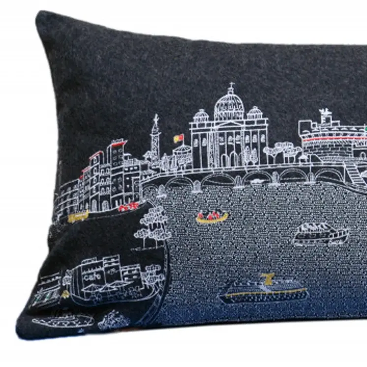 14" X 35" Black Gray and White Hometown Pride Wool Lumbar Throw Pillow