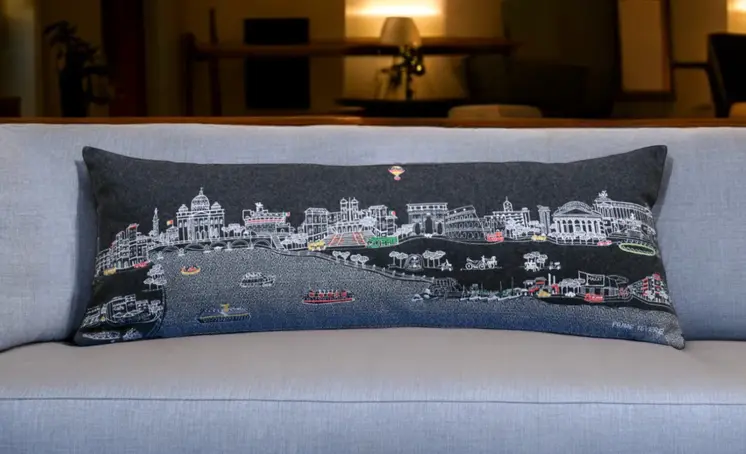 14" X 35" Black Gray and White Hometown Pride Wool Lumbar Throw Pillow