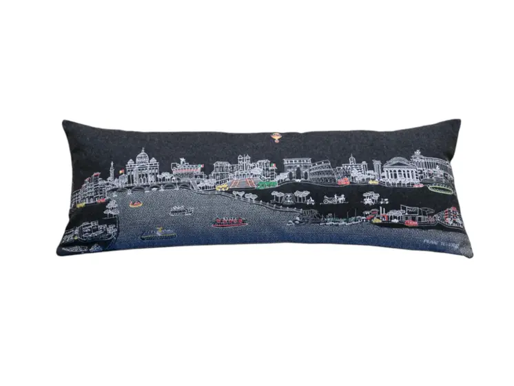 14" X 35" Black Gray and White Hometown Pride Wool Lumbar Throw Pillow