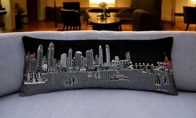 14" X 35" Black Gray and White Hometown Pride Wool Lumbar Throw Pillow