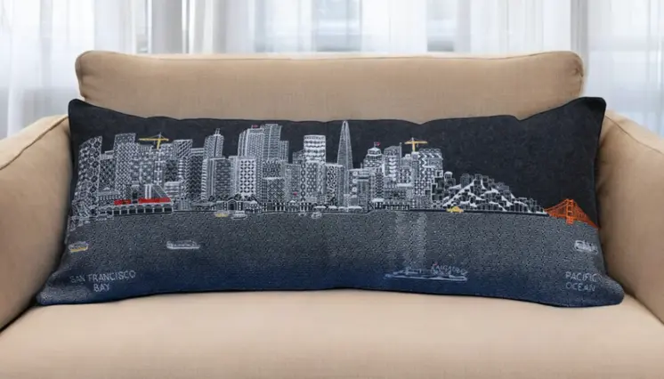 14" X 35" Black Gray and White Hometown Pride Wool Lumbar Throw Pillow