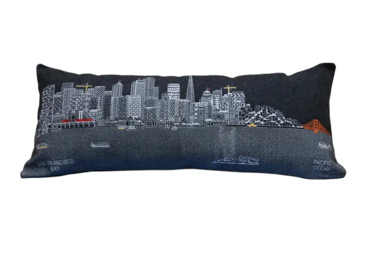 14" X 35" Black Gray and White Hometown Pride Wool Lumbar Throw Pillow