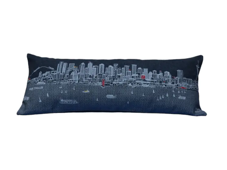 14" X 35" Black Gray and White Hometown Pride Wool Lumbar Throw Pillow