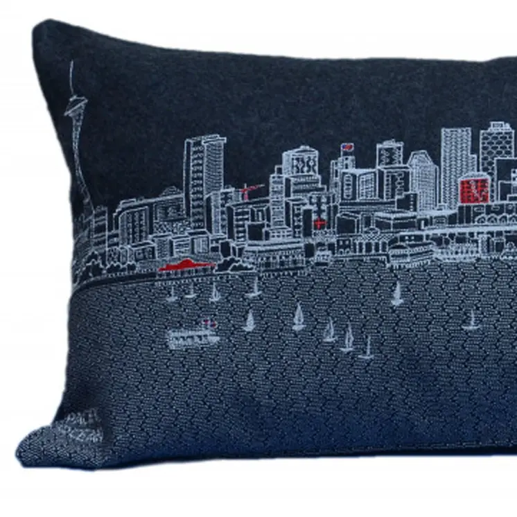 14" X 35" Black Gray and White Hometown Pride Wool Lumbar Throw Pillow