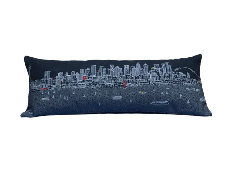 14" X 35" Black Gray and White Hometown Pride Wool Lumbar Throw Pillow