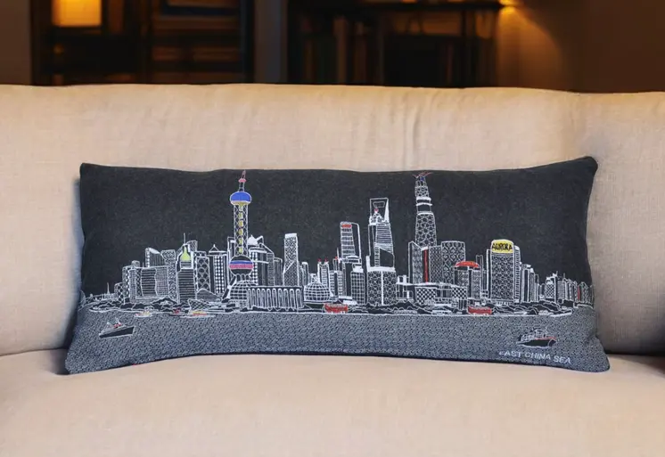14" X 35" Black Gray and White Hometown Pride Wool Lumbar Throw Pillow