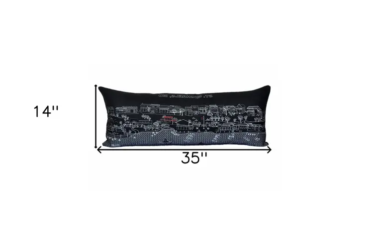 14" X 35" Black Gray and White Hometown Pride Wool Lumbar Throw Pillow