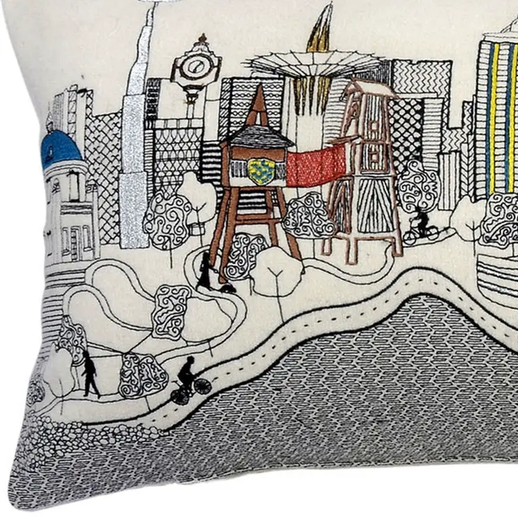 14" X 35" Cream Hometown Pride Wool Lumbar Throw Pillow