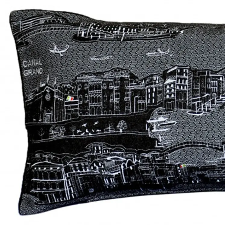 14" X 35" Black Gray and White Hometown Pride Wool Lumbar Throw Pillow