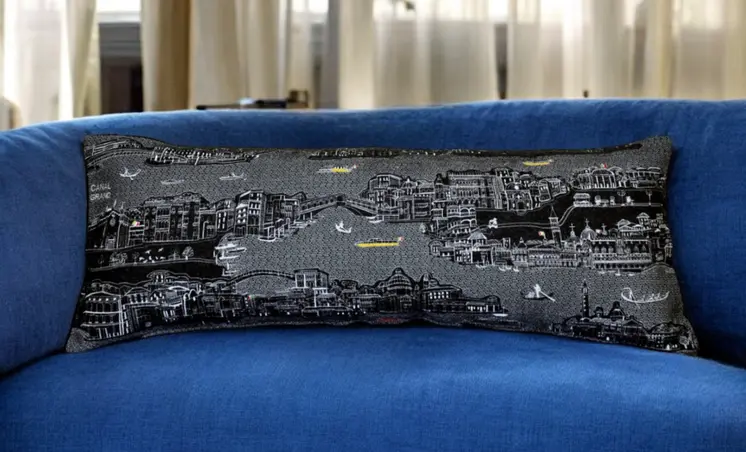 14" X 35" Black Gray and White Hometown Pride Wool Lumbar Throw Pillow