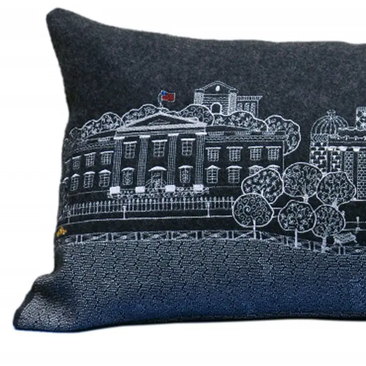 14" X 35" Black Gray and White Hometown Pride Wool Lumbar Throw Pillow