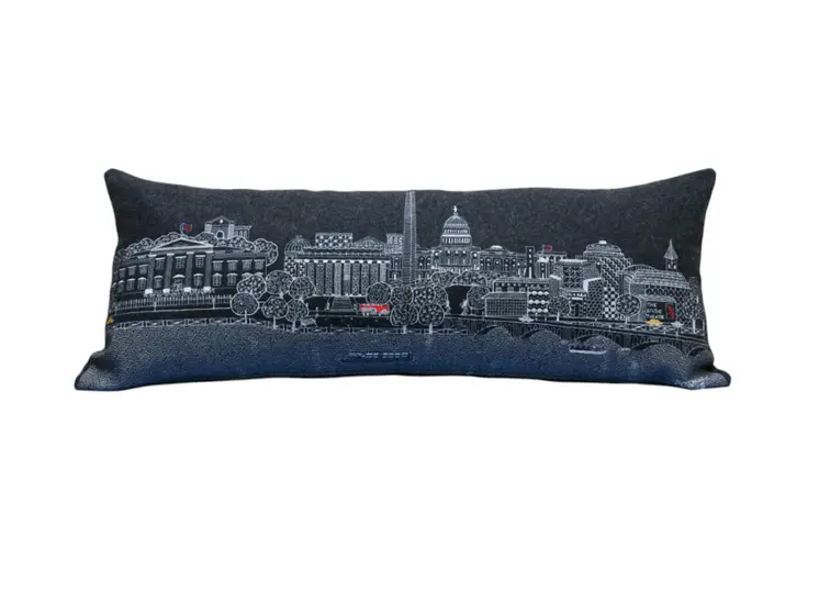 14" X 35" Black Gray and White Hometown Pride Wool Lumbar Throw Pillow