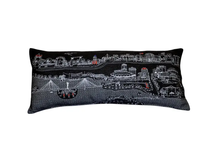 14" X 35" Black Gray and White Hometown Pride Wool Lumbar Throw Pillow