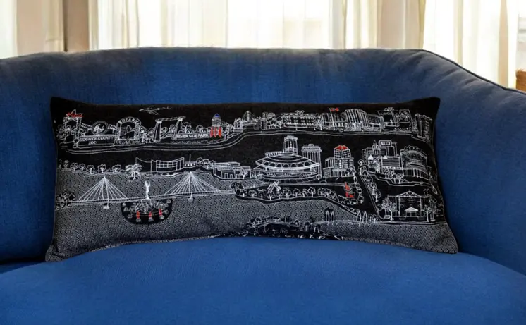 14" X 35" Black Gray and White Hometown Pride Wool Lumbar Throw Pillow