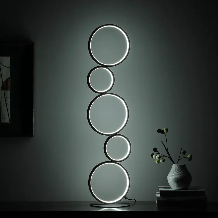 39" Black Metal Five Circle Geometric Sculpture LED Table Lamp
