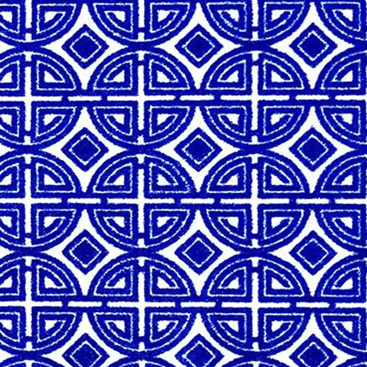 2' X 4' Cobalt Blue And White Geometric Washable Non Skid Area Rug