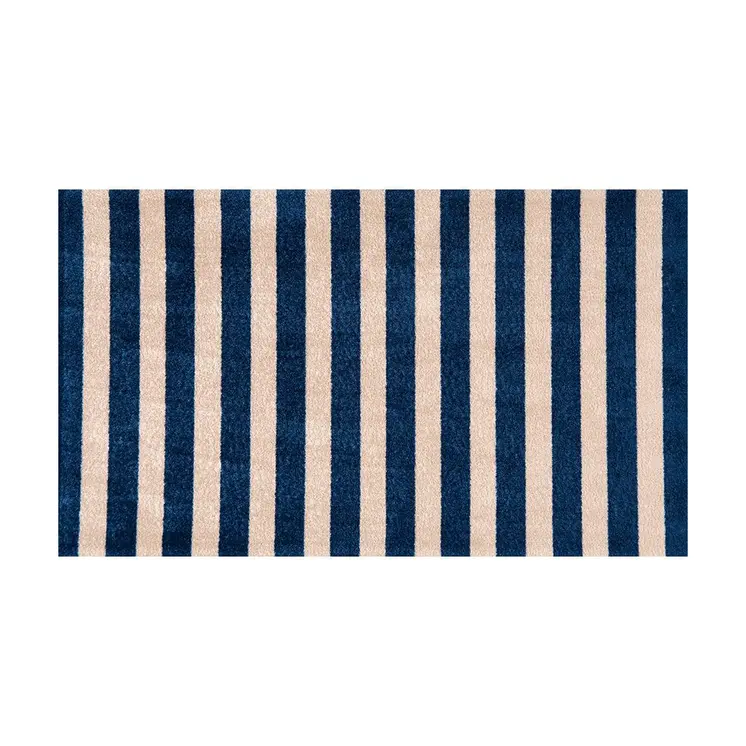 2' X 4' Navy And Sand Striped Tufted Washable Non Skid Area Rug