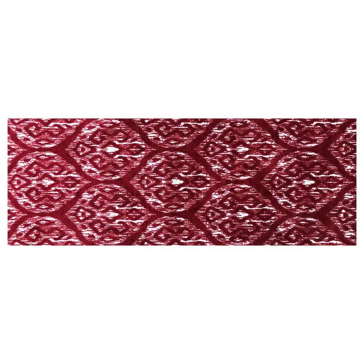 2' X 6' Red And White Ikat Tufted Washable Non Skid Area Rug