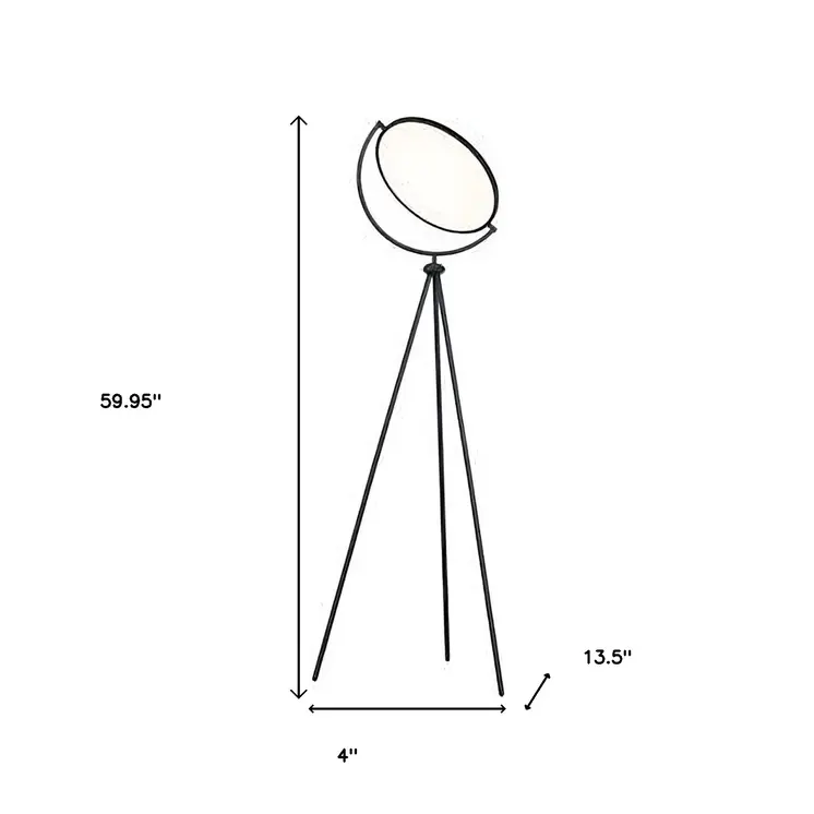 60" Black LED Tripod Floor Lamp With Black Metal Novelty Shade