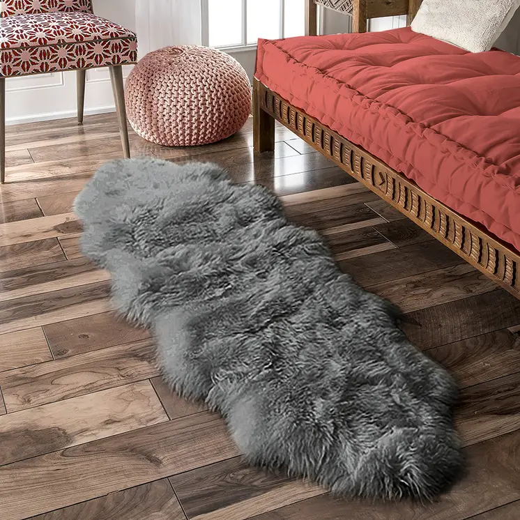 2' X 6' Dark Gray New Zealand Lambs Wool Handmade Area Rug