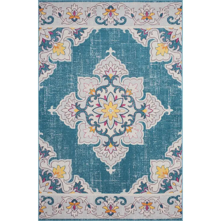 8' X 10' Blue And Ivory Indoor Outdoor Area Rug