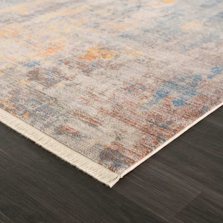 4' X 6' Gray Beige Blue And Yellow Abstract Power Loom Distressed Stain Resistant Area Rug