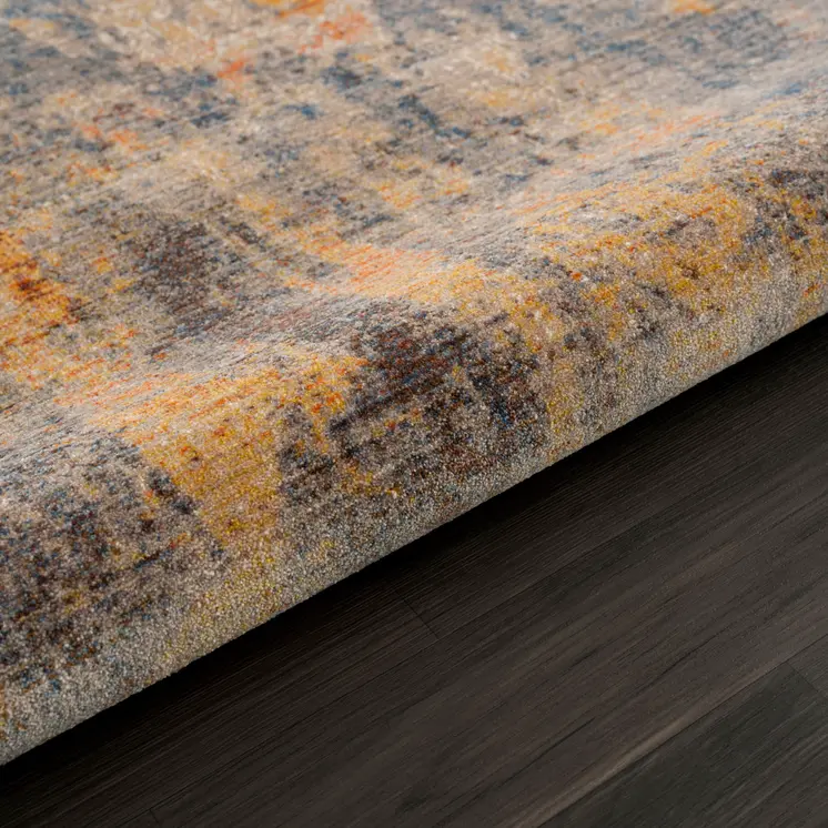 4' X 6' Gray Beige Blue And Yellow Abstract Power Loom Distressed Stain Resistant Area Rug