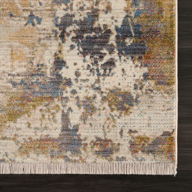 5' X 8' Gray And Ivory Abstract Power Loom Distressed Stain Resistant Area Rug