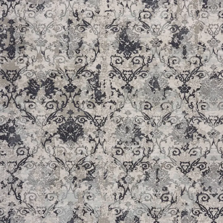 2' X 3' Cream And Gray Damask Stain Resistant Area Rug