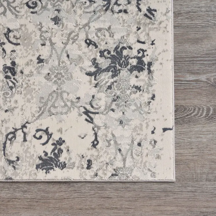 2' X 3' Cream And Gray Damask Stain Resistant Area Rug