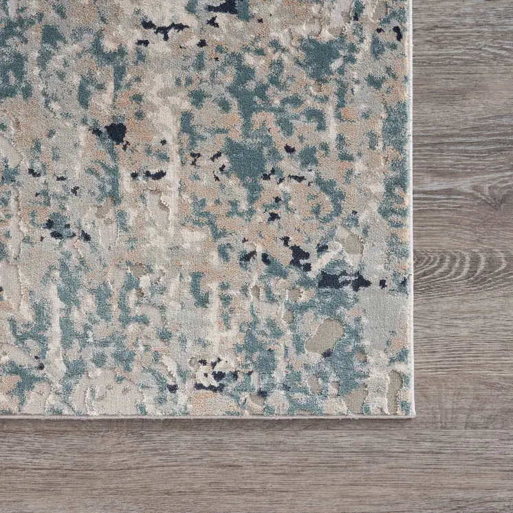 2' X 3' Gray Blue Taupe And Cream Abstract Distressed Stain Resistant Area Rug