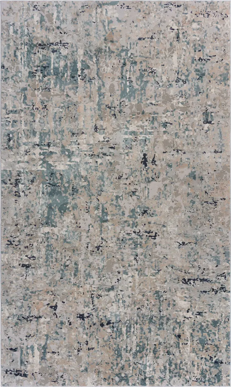 5' X 8' Gray Blue Taupe And Cream Abstract Distressed Stain Resistant Area Rug