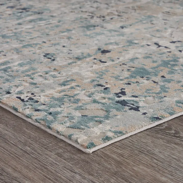 5' X 8' Gray Blue Taupe And Cream Abstract Distressed Stain Resistant Area Rug