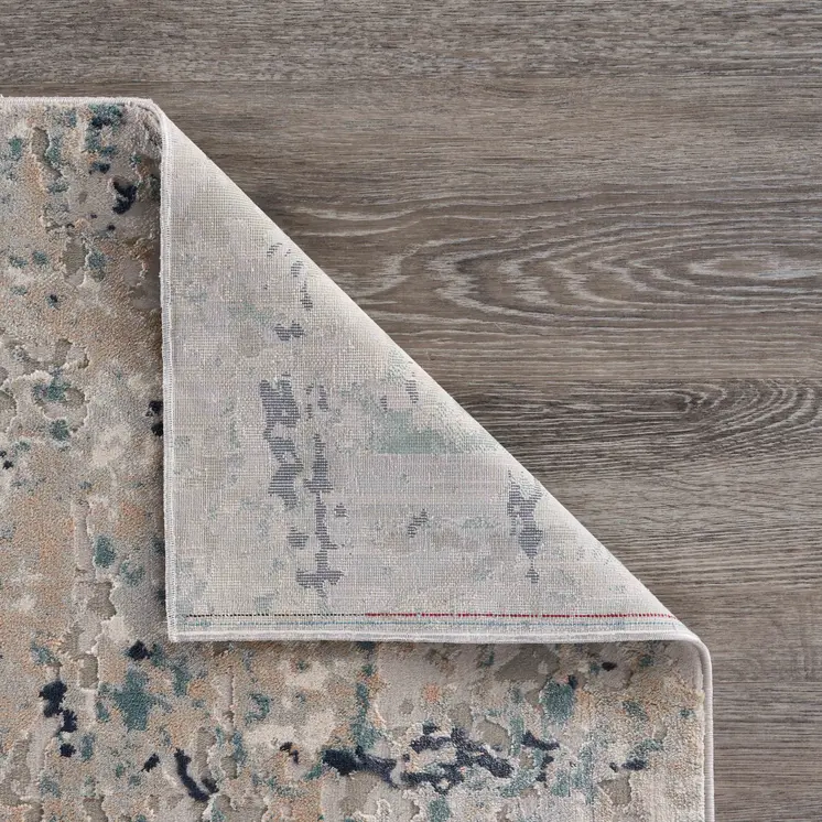 5' X 8' Gray Blue Taupe And Cream Abstract Distressed Stain Resistant Area Rug