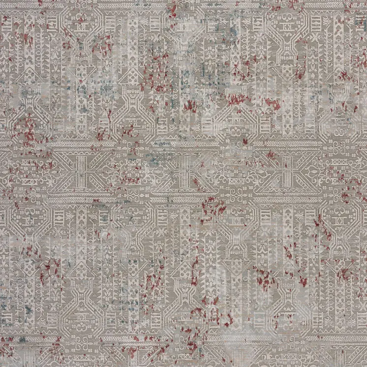 2' X 3' Gray And Ivory Geometric Distressed Stain Resistant Area Rug